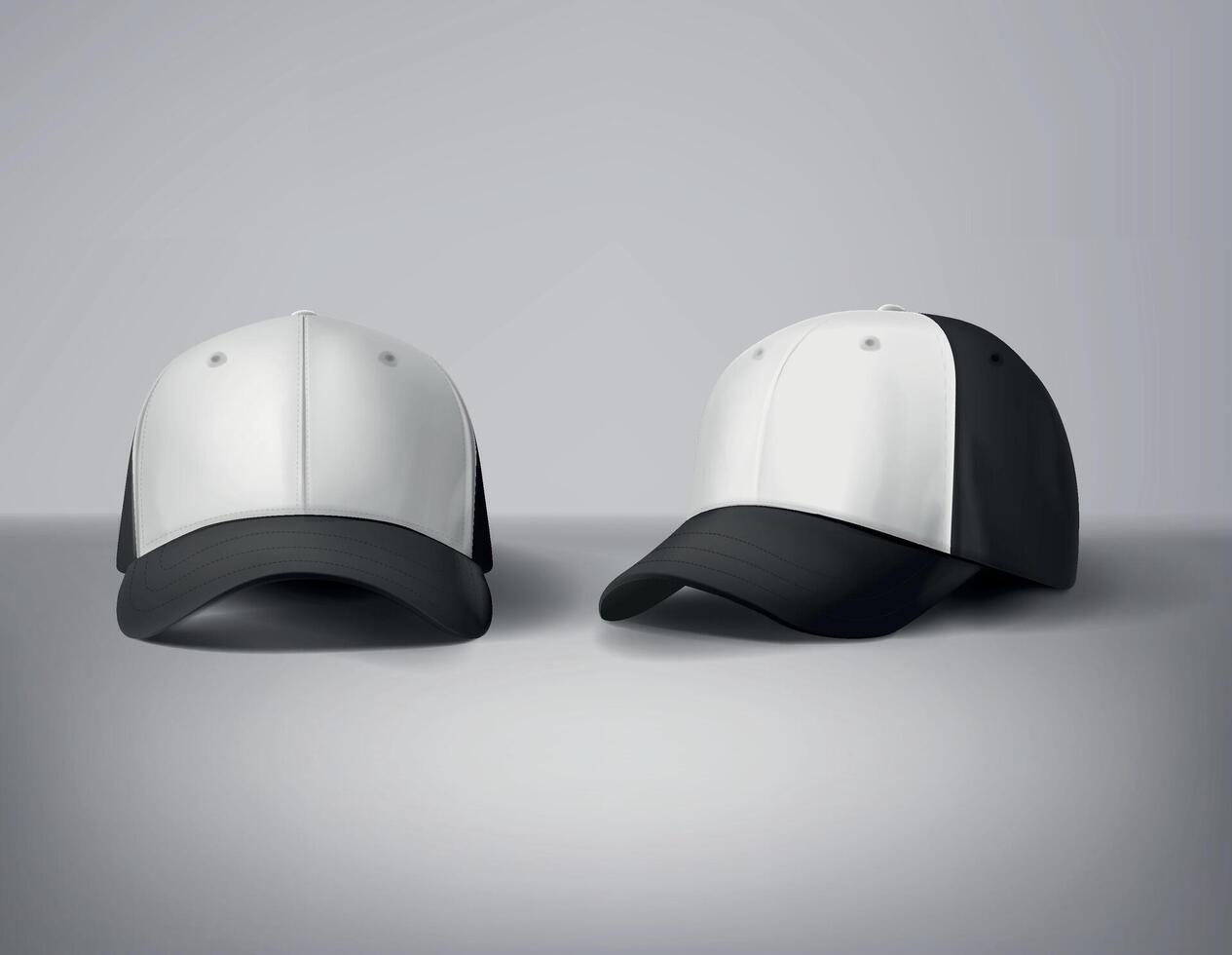 Baseball caps mock up. Logo in gray background, front sides. For branding and advertising. vector