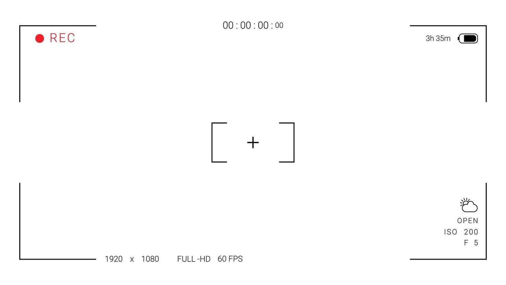 Camera Screen Frame Viewfinder Display Recording 1920x1080 Full HD 60FPS vector
