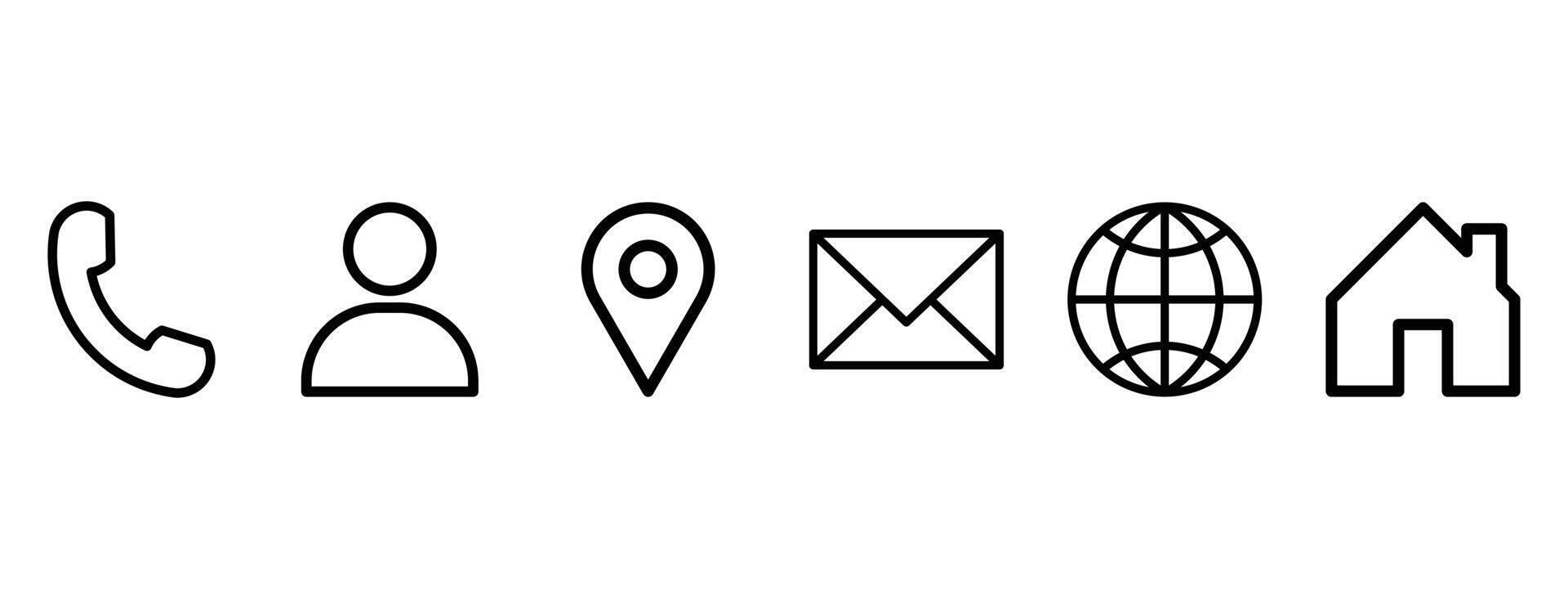 Contact Information Icons Phone Monochrome Location Email Website Home Business Card Icon Line Art Illustration vector