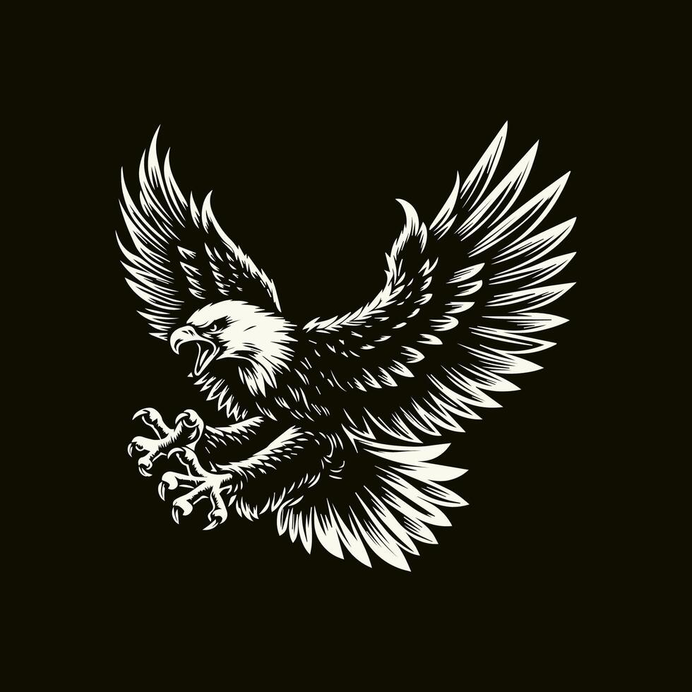 eagle with wings spread on black background vector
