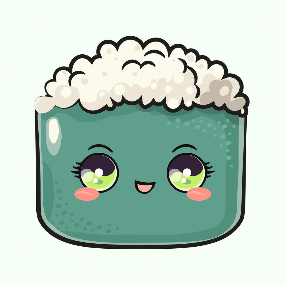 Cute funny Sushi. hand drawn cartoon kawaii character illustration icon. Isolated on green background. Sushi character concept vector