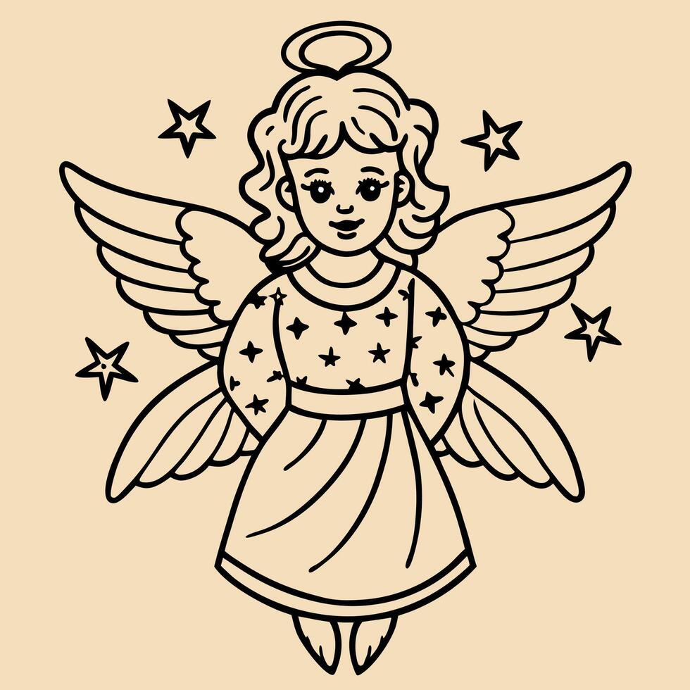 A delicate Christmas angel on a beige background. christmas card. vector