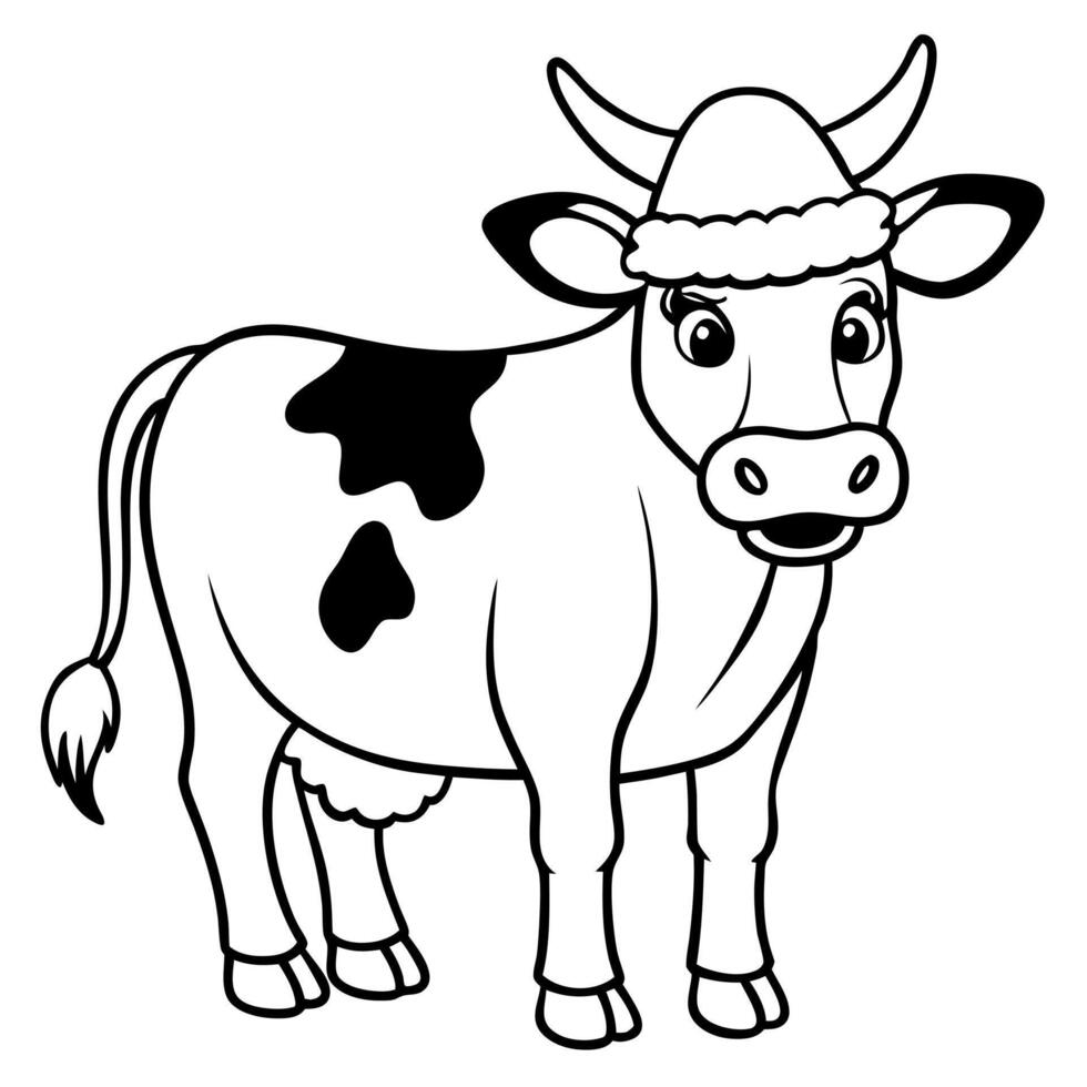 A cow wearing christmas hat. Christmas greeting card with cow. isolated on background. vector