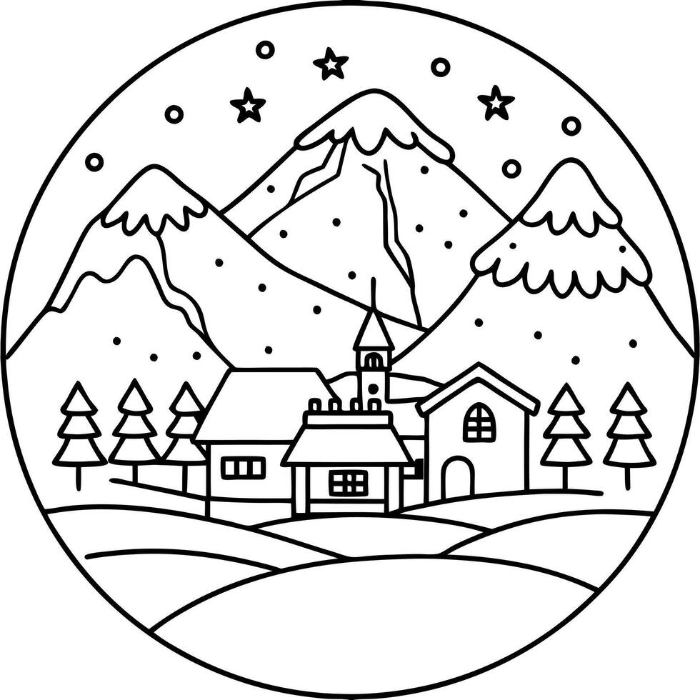 A christmas village with a snow covered mountain in the background vector