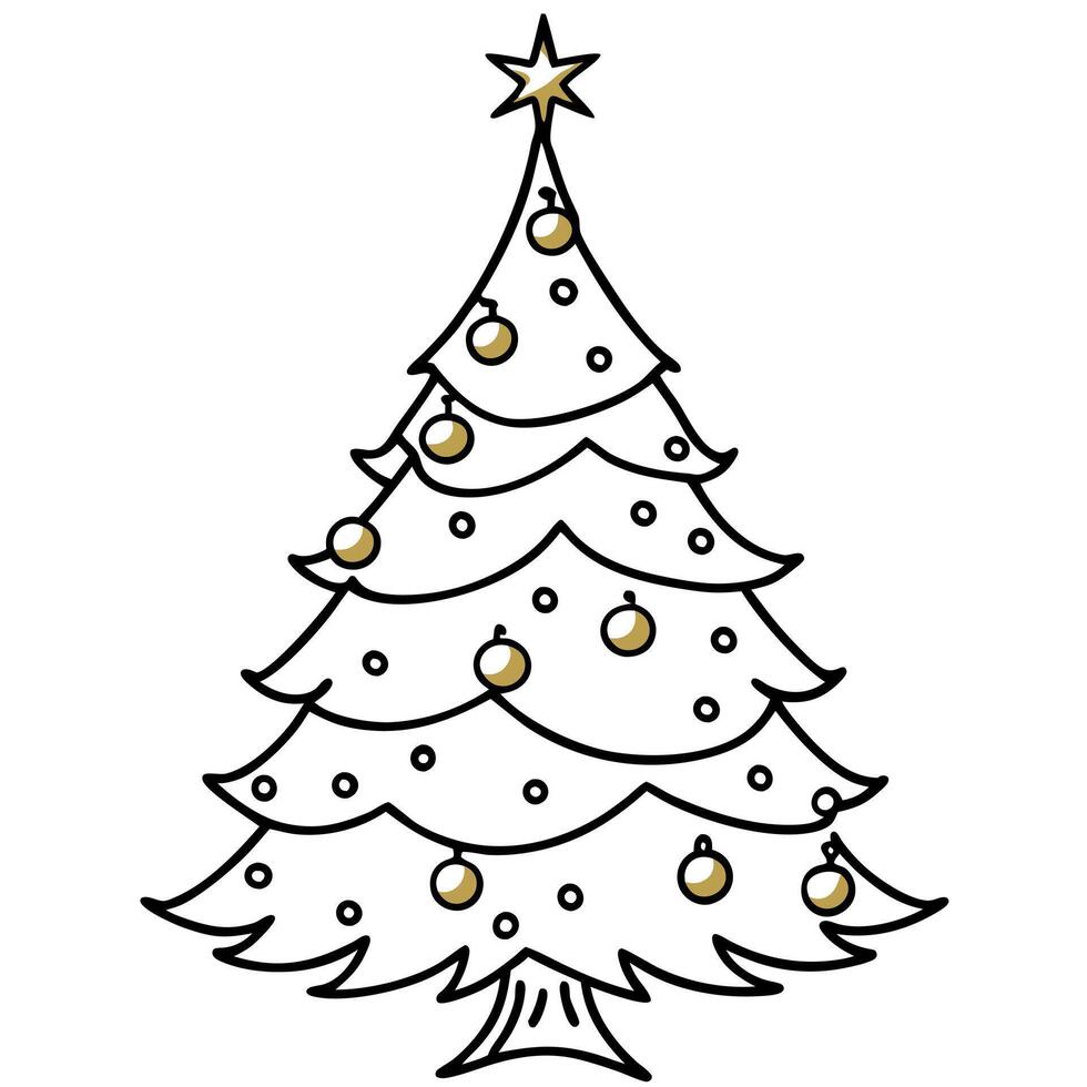 A christmas tree with gold ornaments and a blurry background. vector
