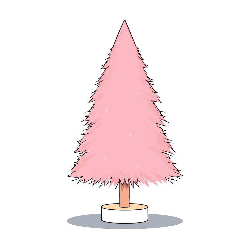 Modern pink Christmas tree with pampas grass in a minimalist glamour interior. pastel colors. vector
