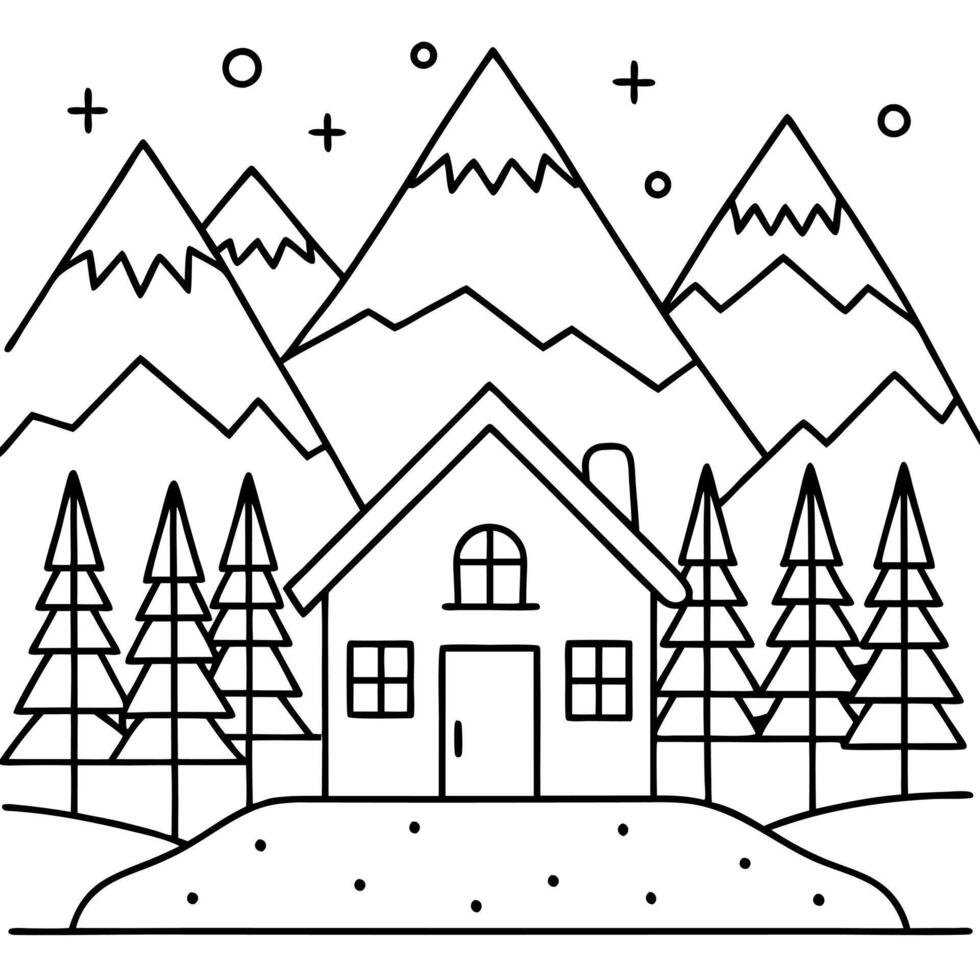 Christmas evening landscape with house in the mountains. ai tools generated image vector