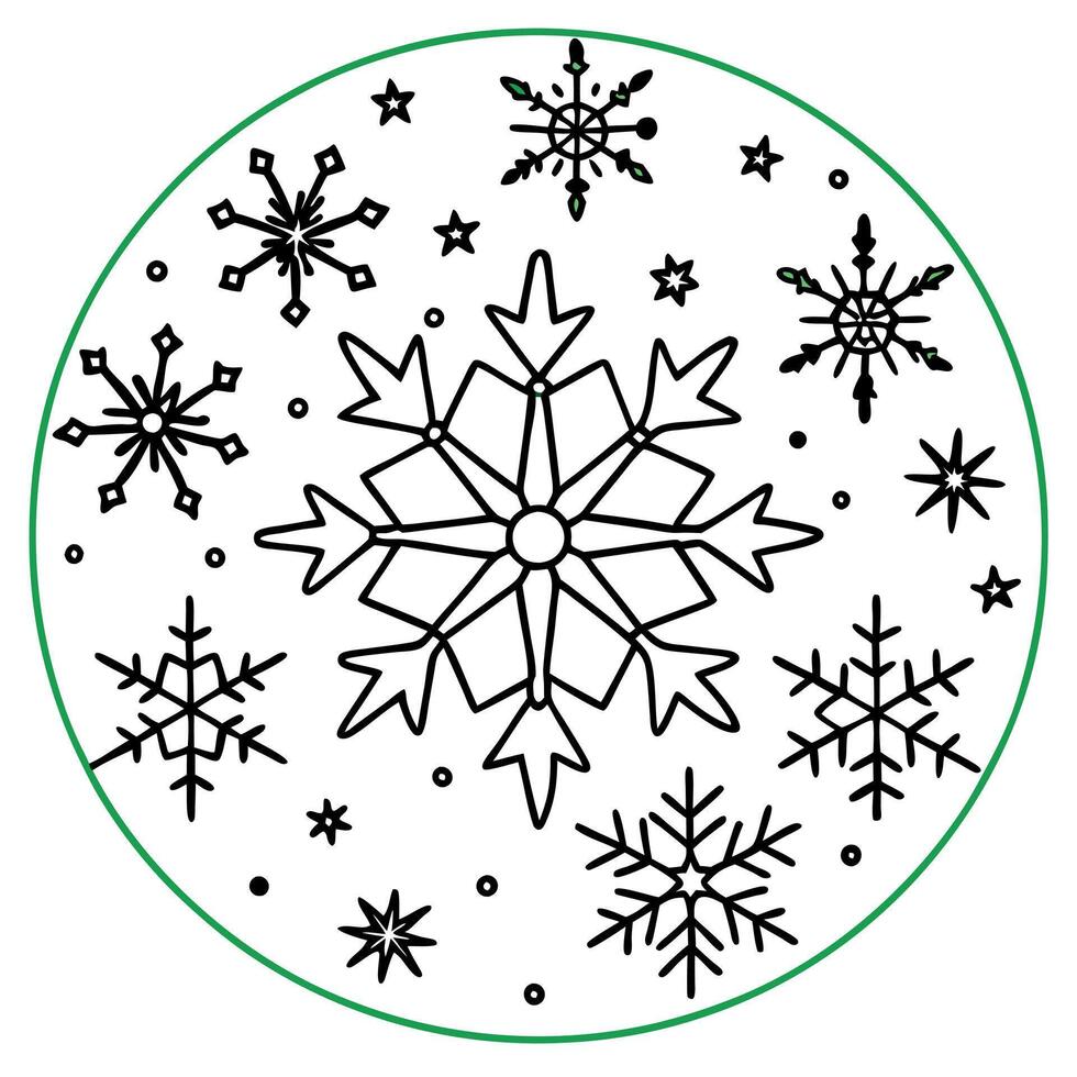 A festive green Christmas background with snowflakes and stars vector