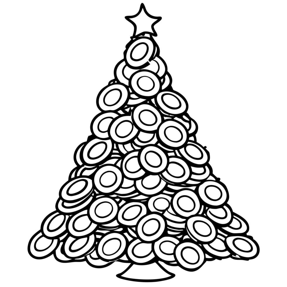 A festive christmas tree made from a pile of coins. Christmas cost and budget concept vector