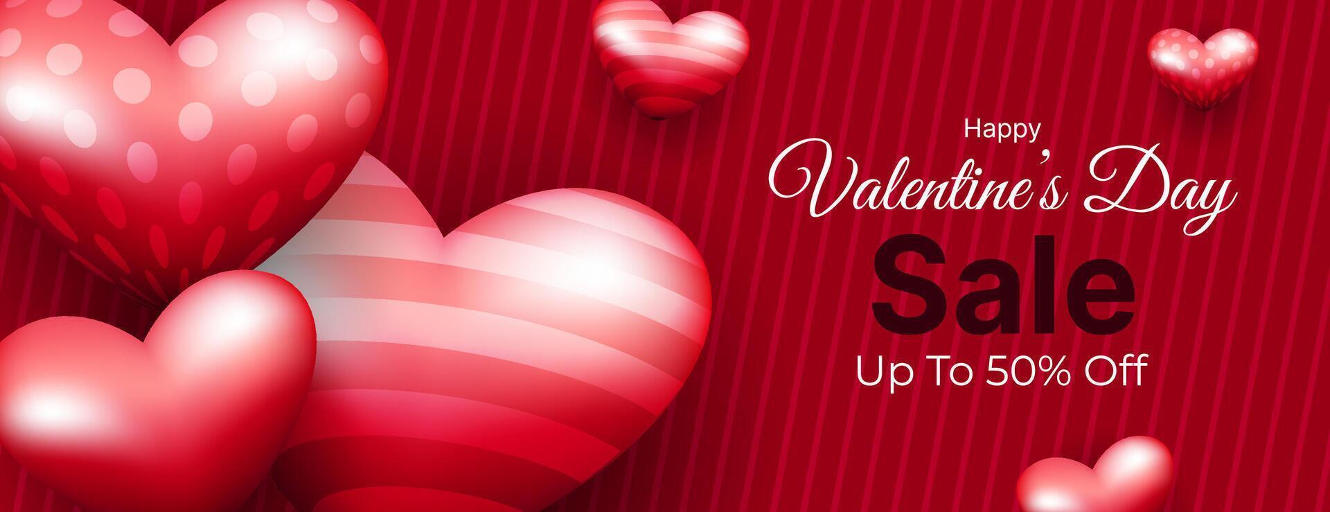 valentine's day sale banner background with red 3d heart element vector