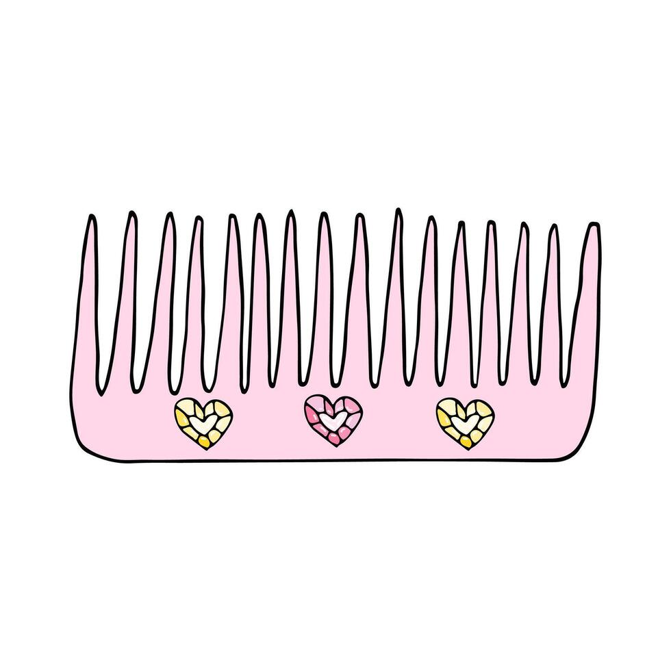 Cute pink comb adorned with tiny heart gems. Suited for beauty, fashion, or accessory-themed visuals vector