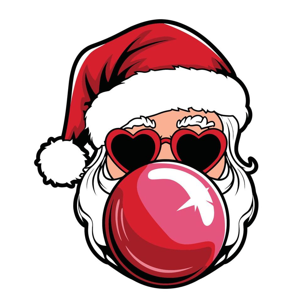 Cool Santa with Bubble Gum and Heart Glasses Illustration vector