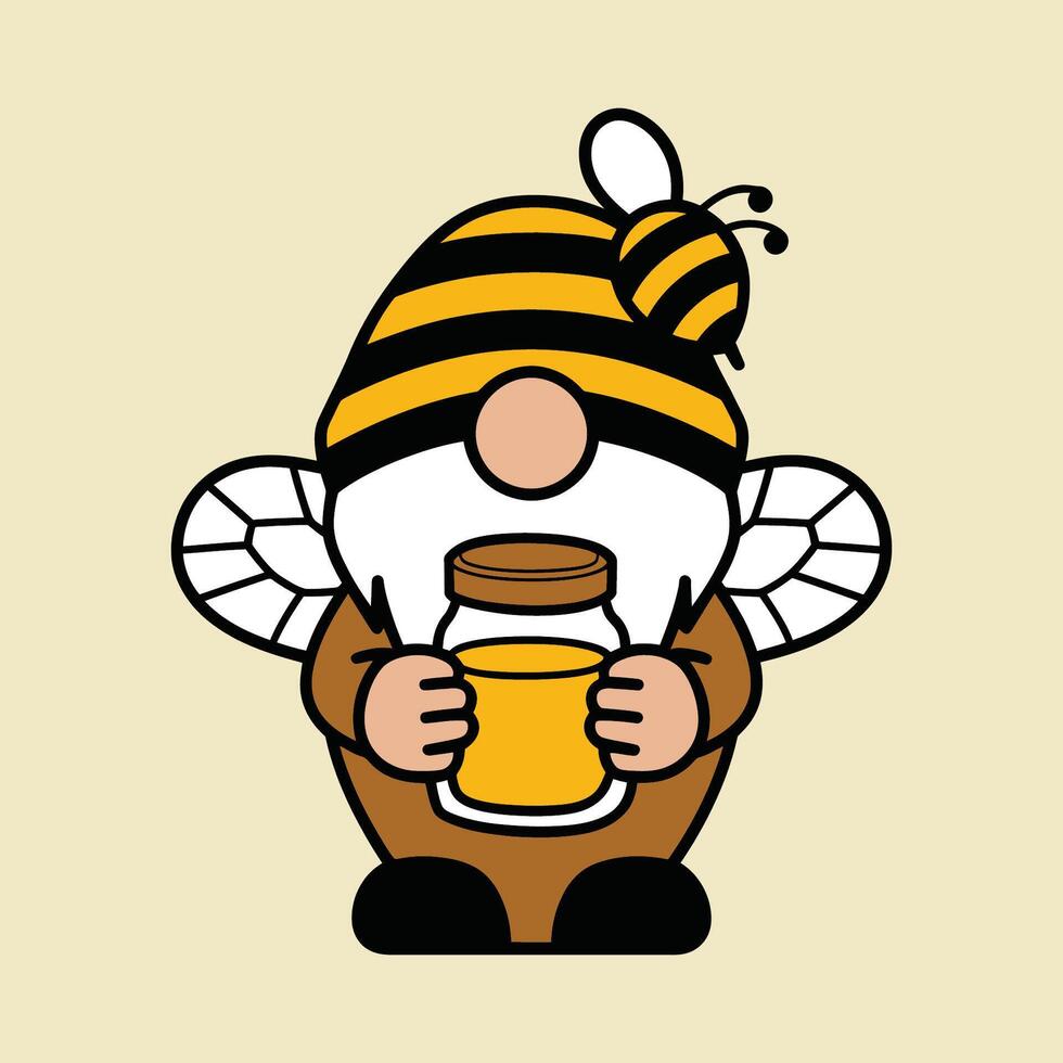 Cute Gnome Dressed as Bee with Honey Jar Illustration vector