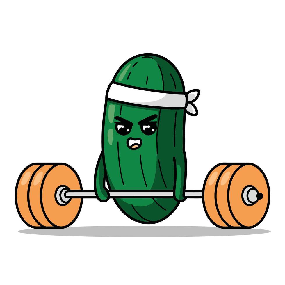 Strong Pickle Cartoon Lifting Weights Illustration vector
