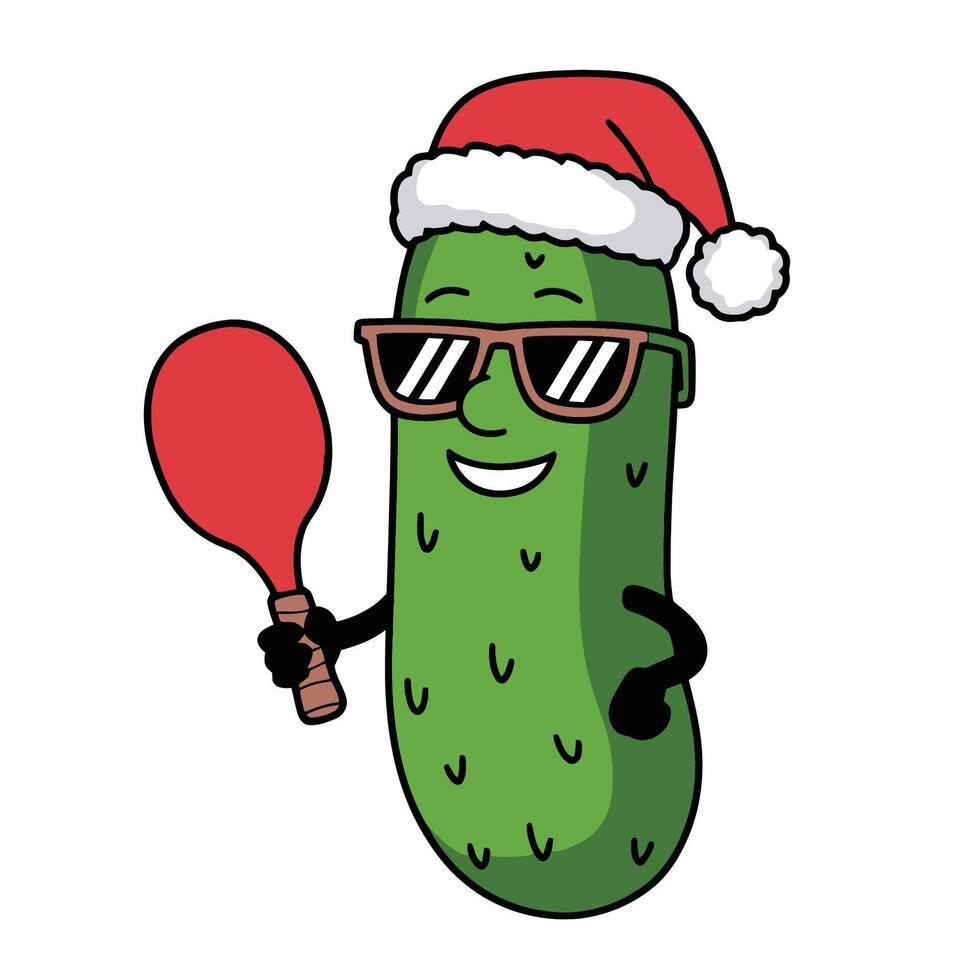 Christmas Pickle Character with Santa Hat Illustration vector