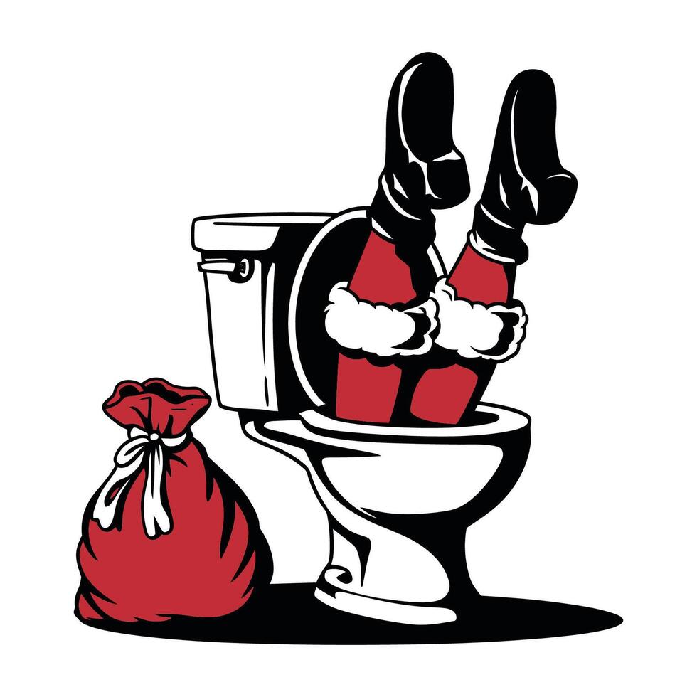 Humorous Illustration of Santa Stuck in a Toilet vector