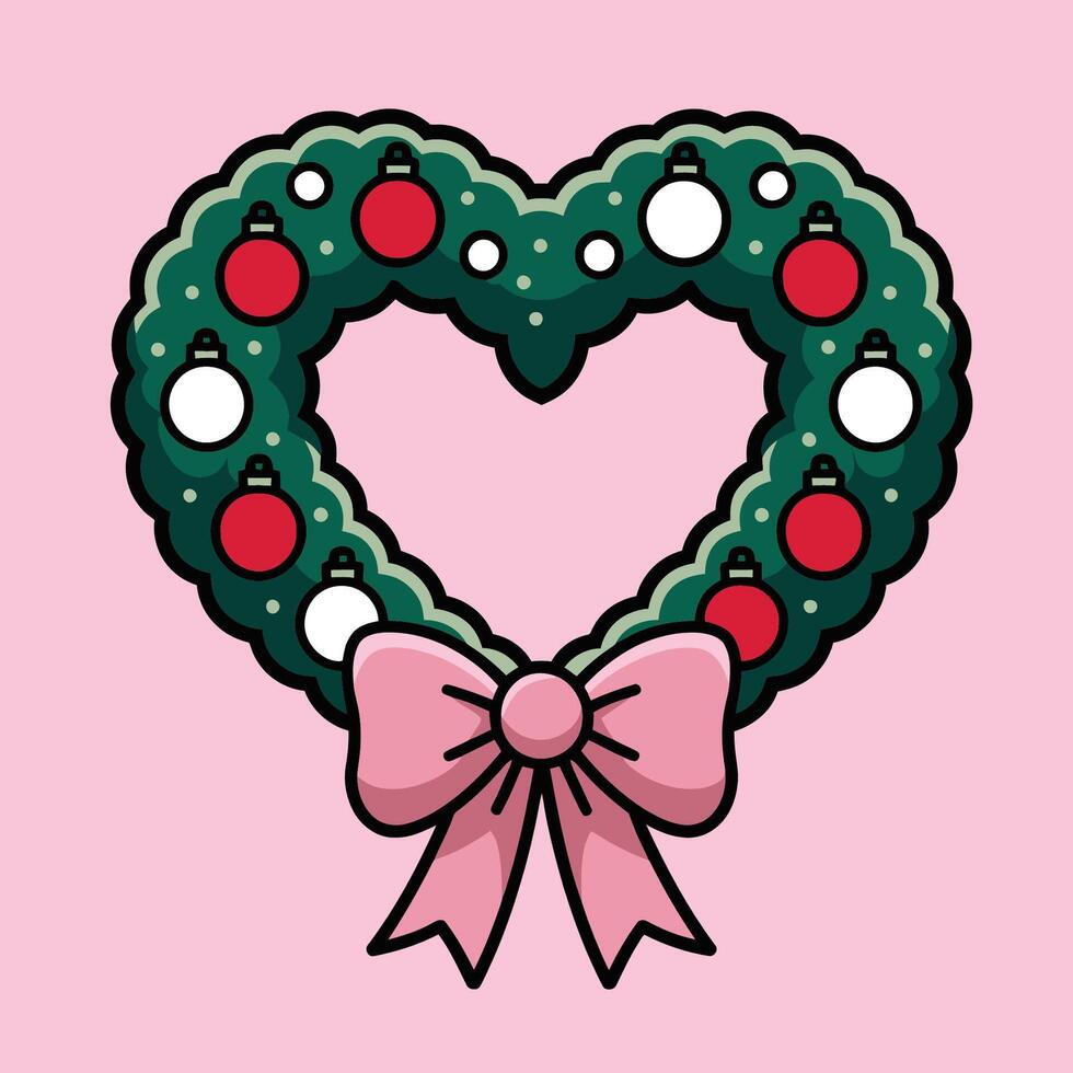 Heart-Shaped Christmas Wreath with Bow Illustration vector
