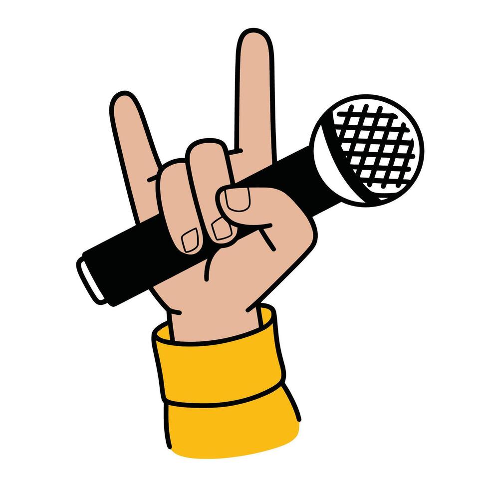 Illustration of Rock Hand Gesture with Microphone vector