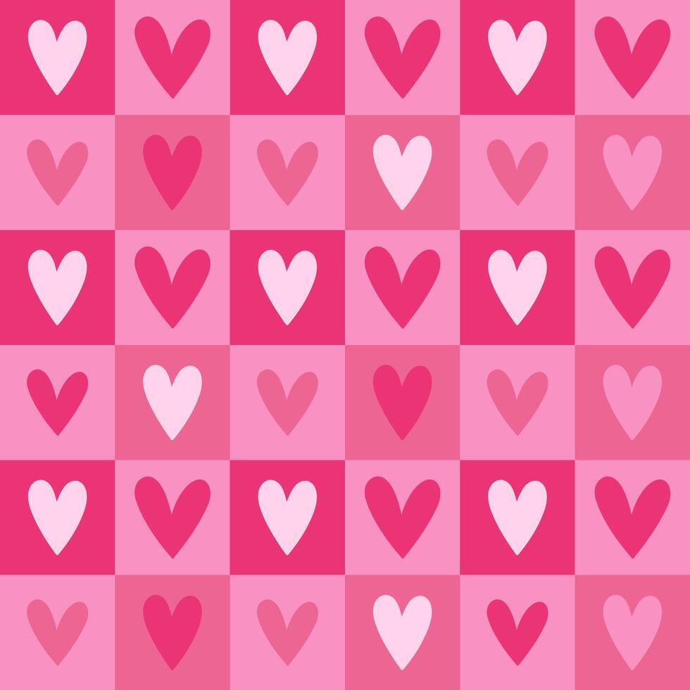 Seamless checkered pink pattern with hearts. graphics. vector