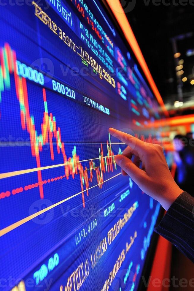 Businessman analyzing stock market data on digital screen photo