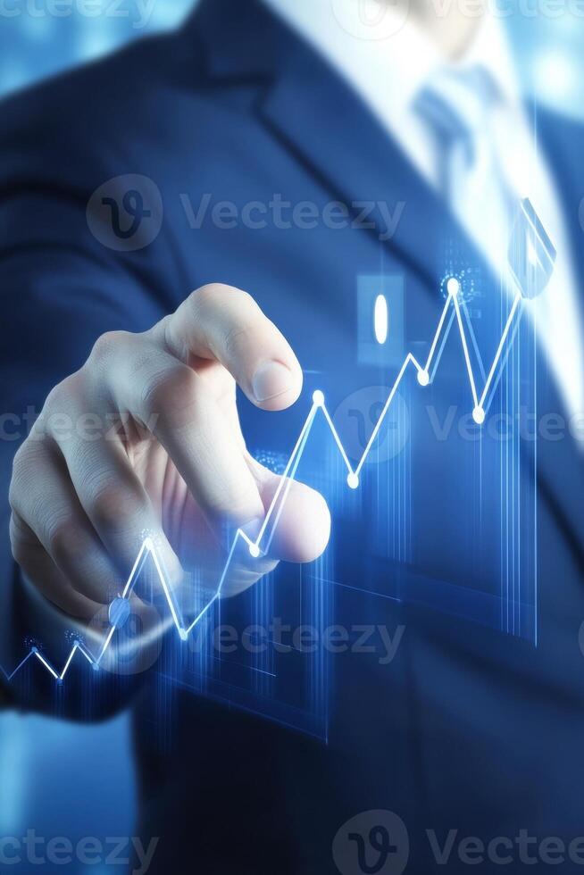 Businessman touching increasing graph on digital screen photo