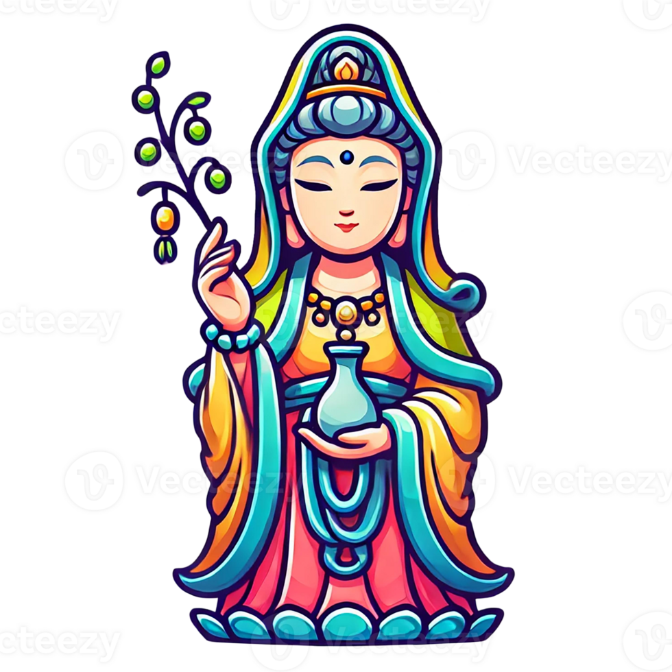 Colorful illustration of a serene goddess with traditional attire. Happy Chinese New Year png