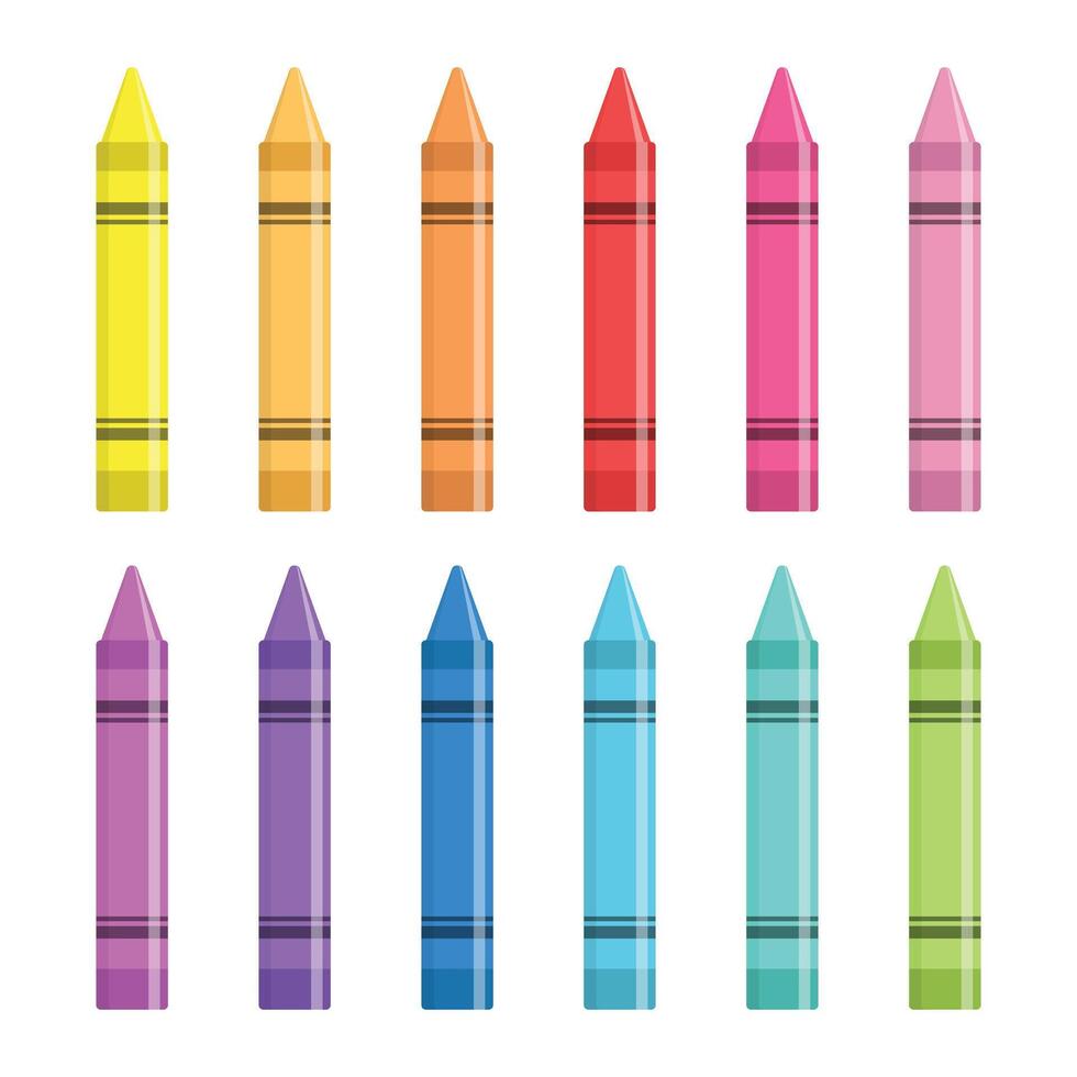 Office stationery crayon icons set in flat style. Pencil illustration on isolated background. Felt pen, marker sign business concept. vector