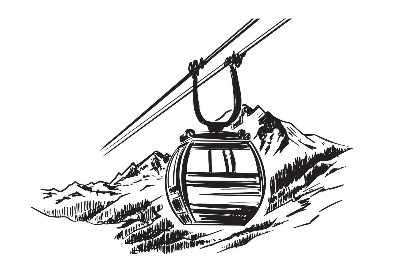 Ski lift in the mountains, hand drawn. vector
