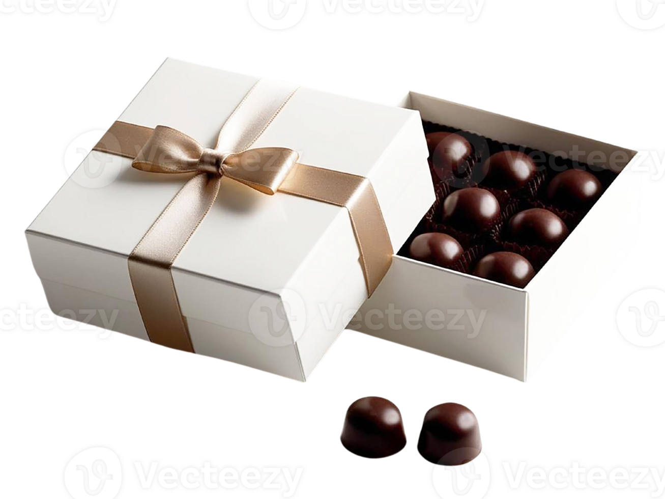 Luxury chocolate box with assorted dark chocolate truffles. png