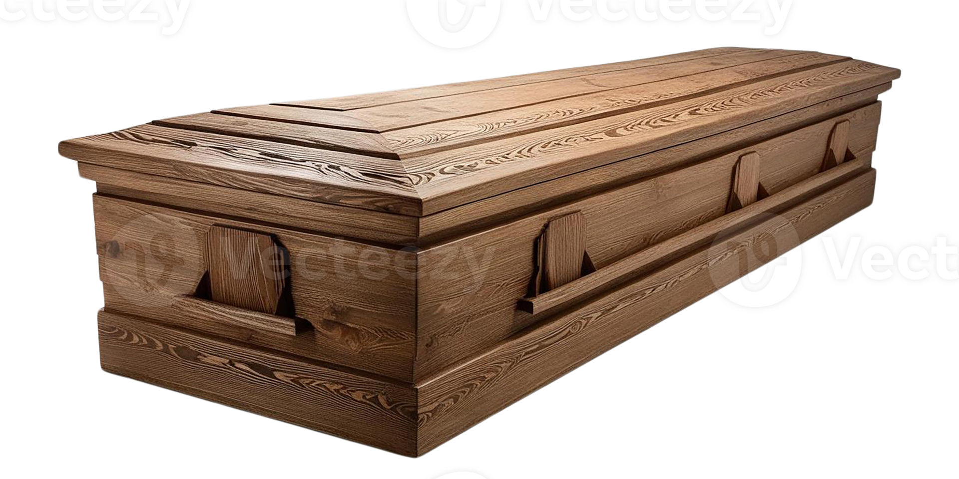 Stylish wooden coffin, representing craftsmanship and tradition. png