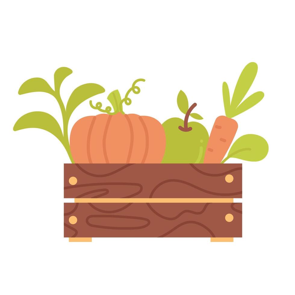 Vegetables in a wooden box isolated on a white background vector
