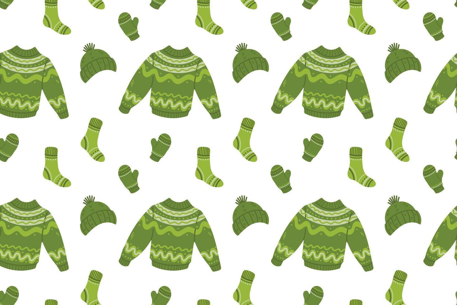 Set of knitted winter clothes. Cozy winter elements seamless pattern vector