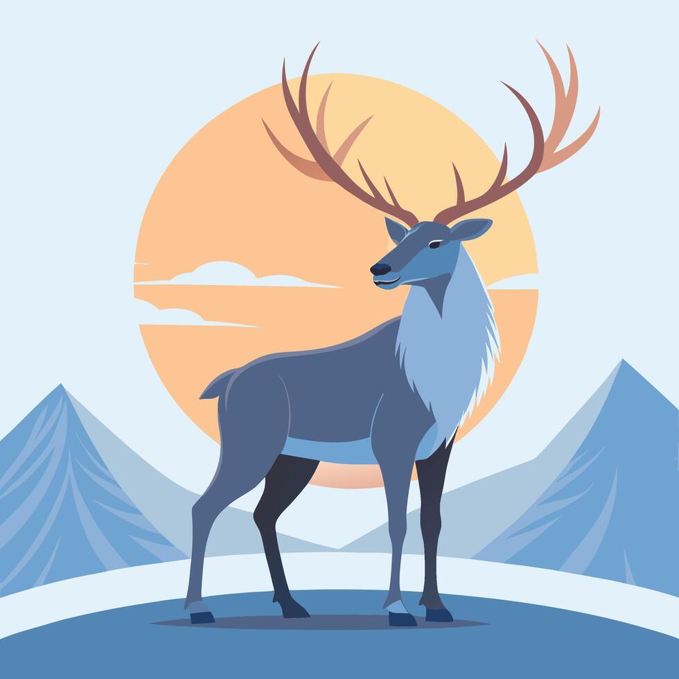 deer in the snow and sun background vector