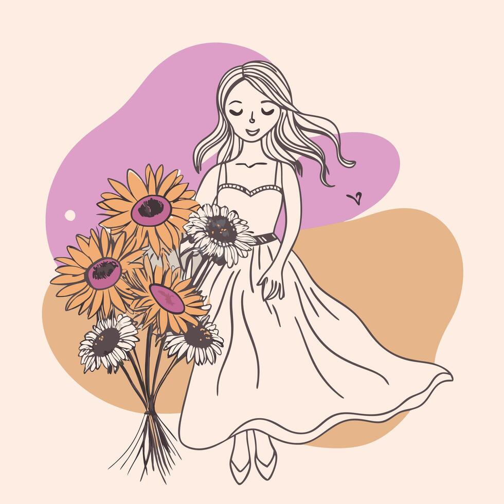 a woman with sunflower vector