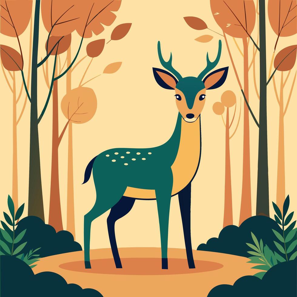 a deer in the forest background vector