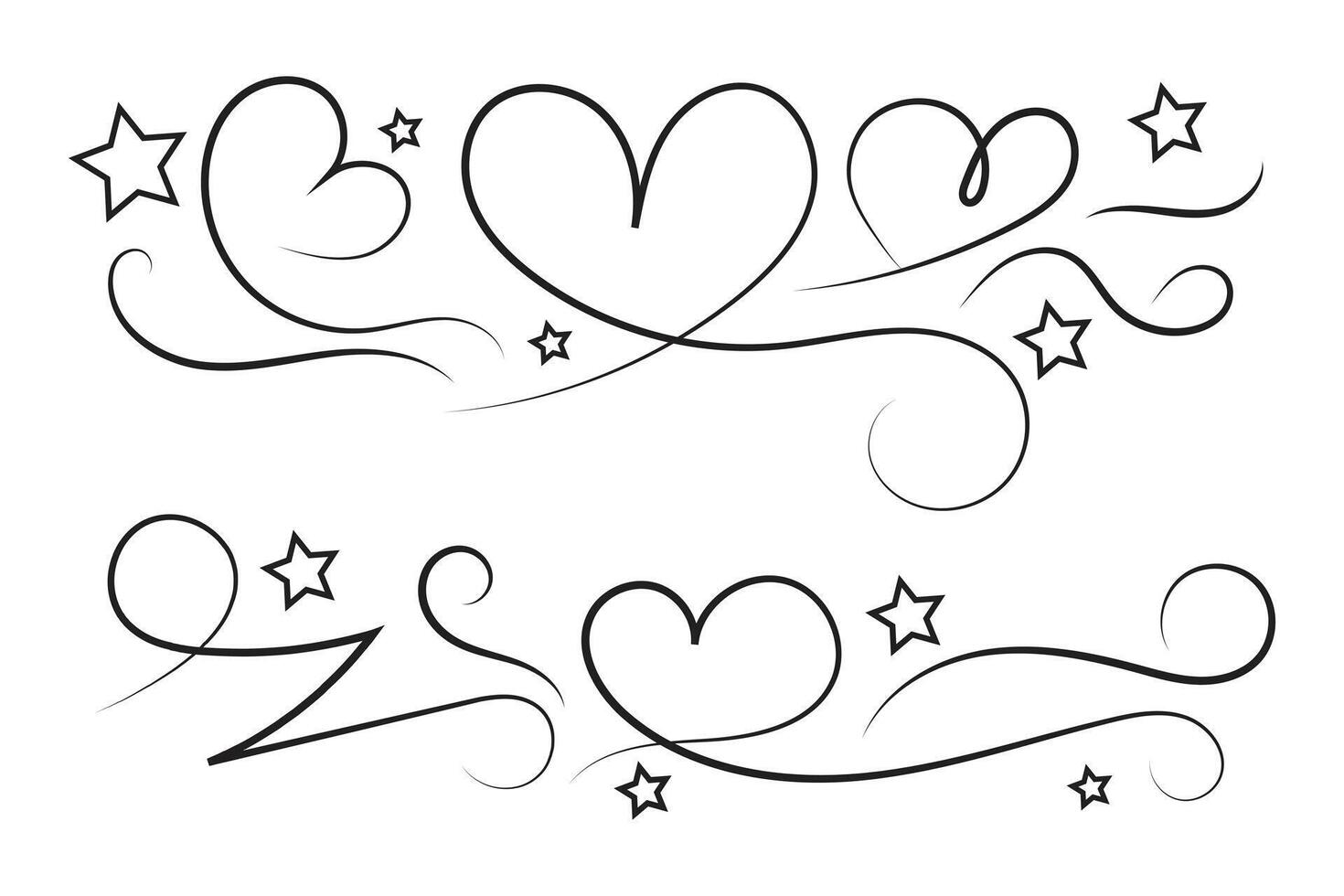A set of two hearts and stars with swirls vector