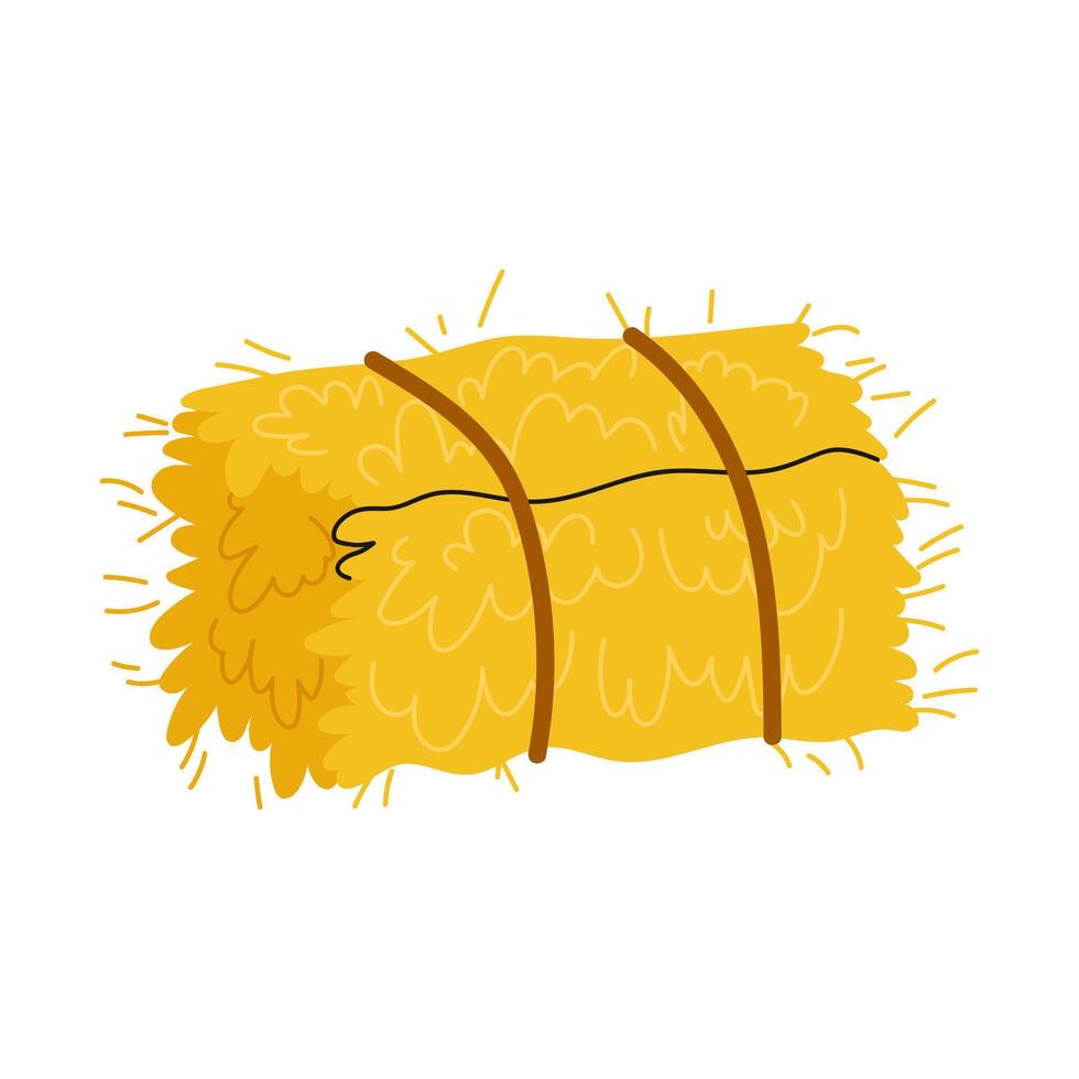 Dry hay bale. Hay for feeding farm animals, large cattle. Harvesting the fields. Flat illustration on white background. vector