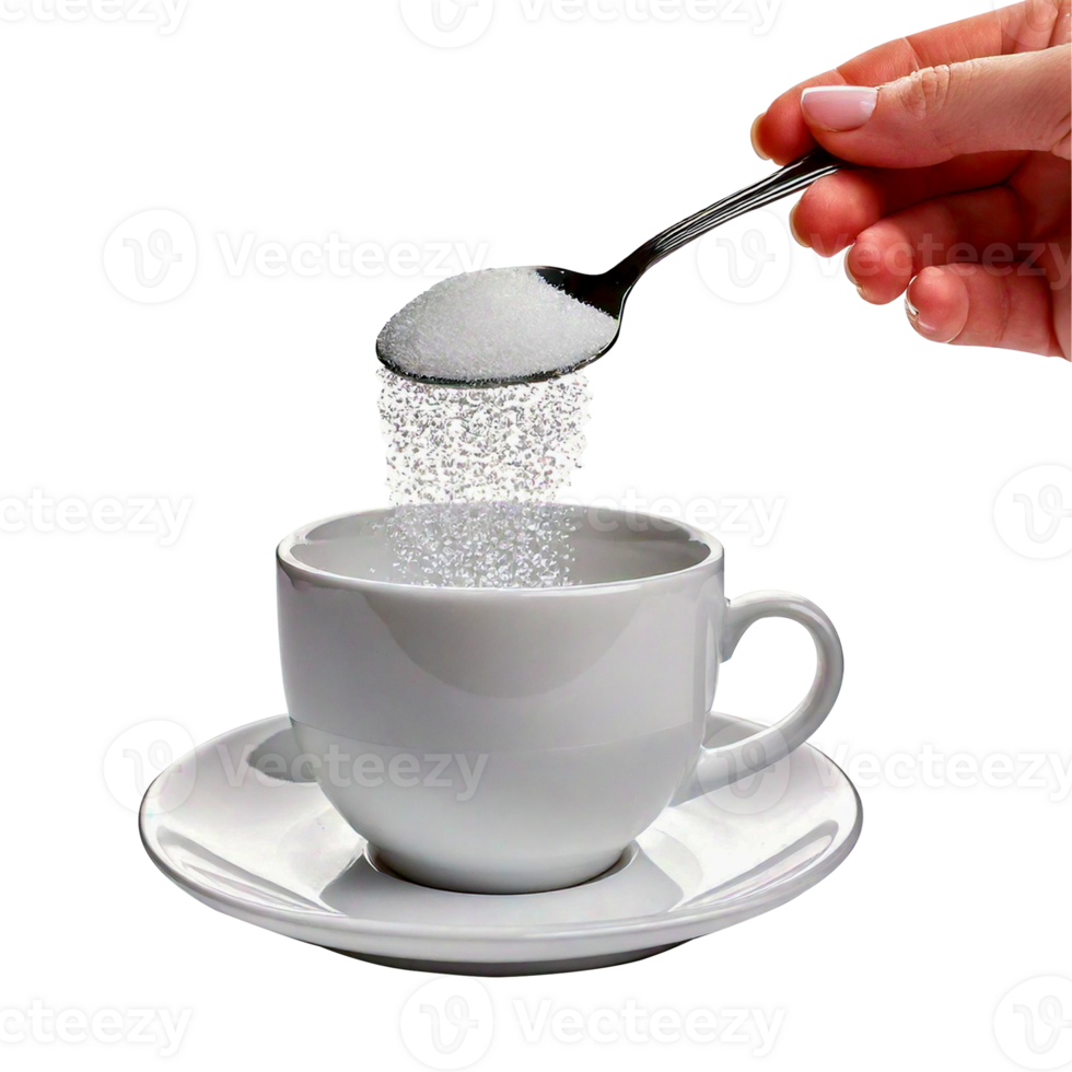a spoon is being used to make sugar from a cup of coffee. png