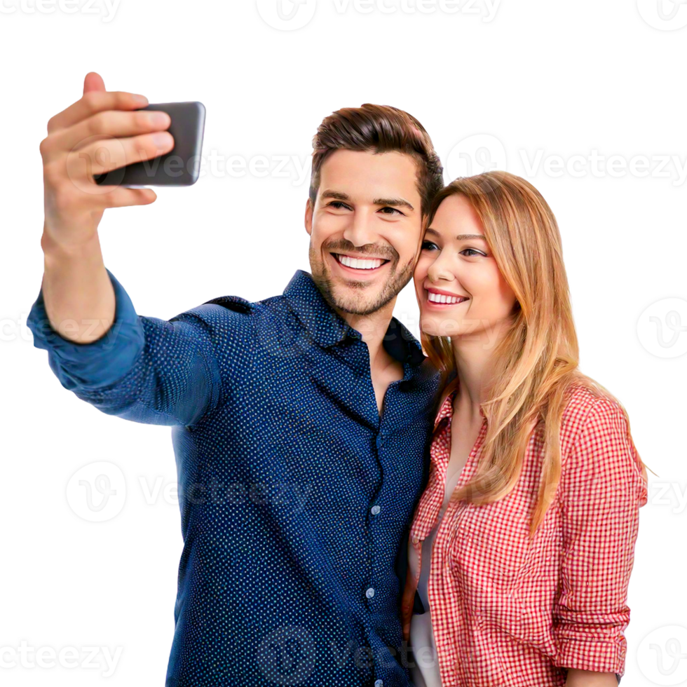 couple with thumbs up gesture taking selfie png