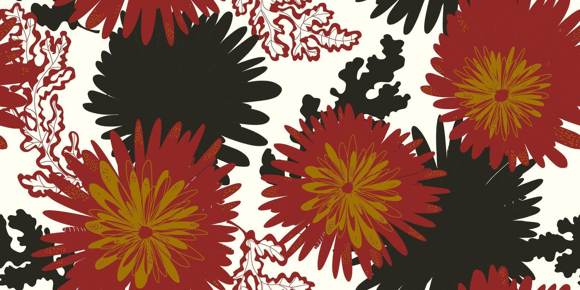 a red and black floral pattern on a white background vector
