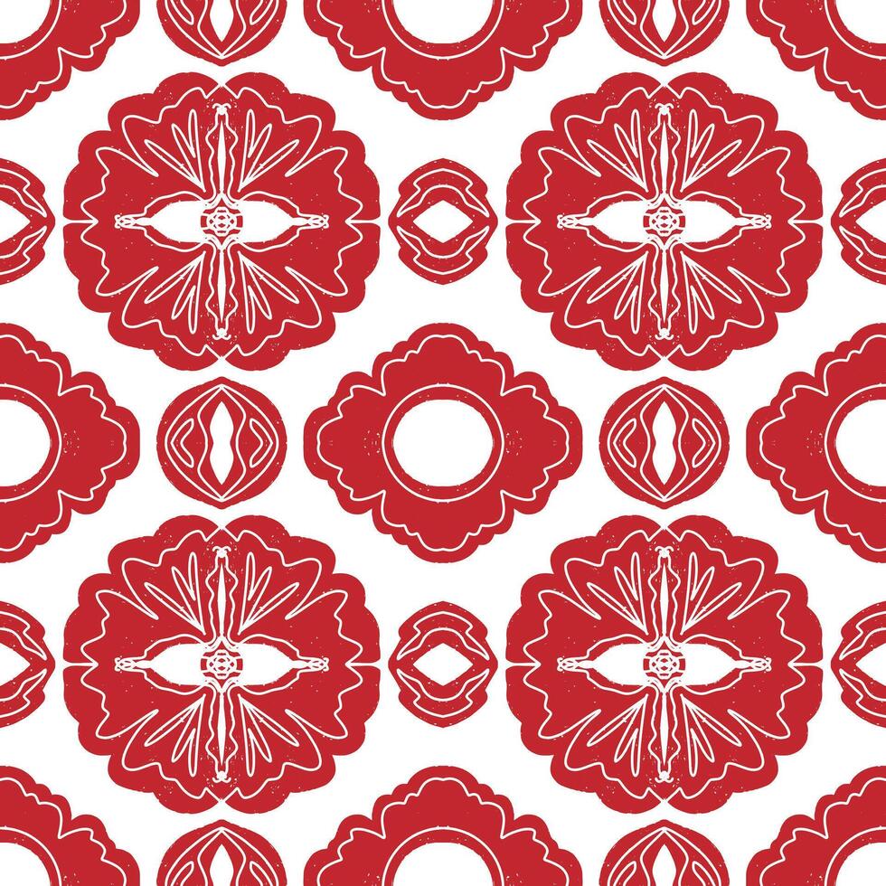 a red and white floral pattern vector