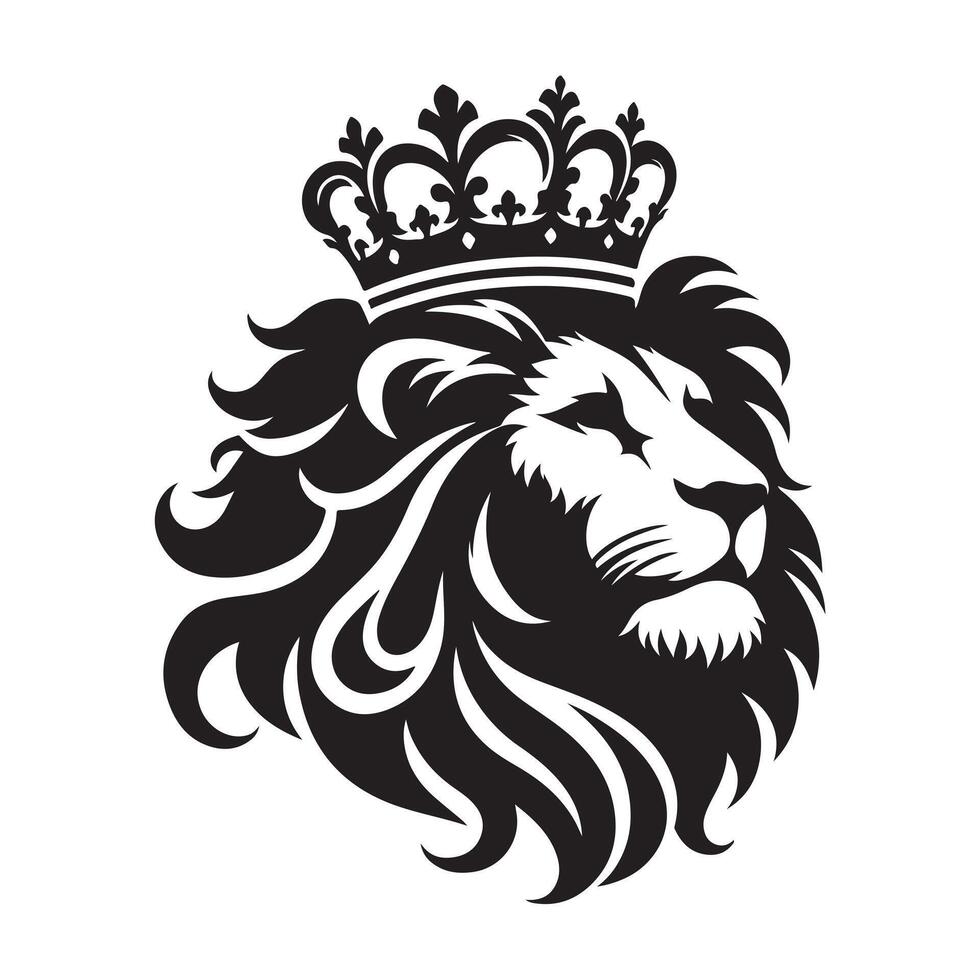 portrait of a lion with a crown silhouette on white background vector
