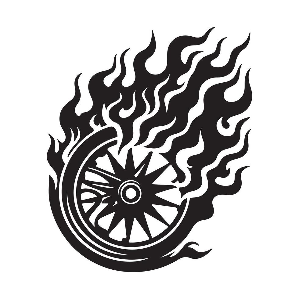 Flaming Wheel silhouette on white background vector