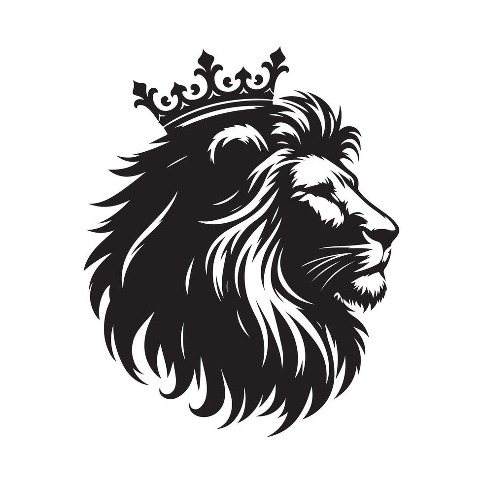 portrait of a lion with a crown silhouette white background vector
