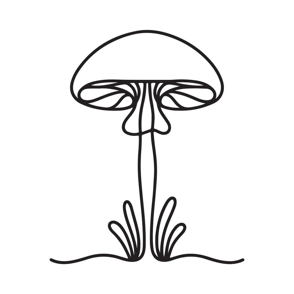 singele one line mushrooms silhouette on white background vector