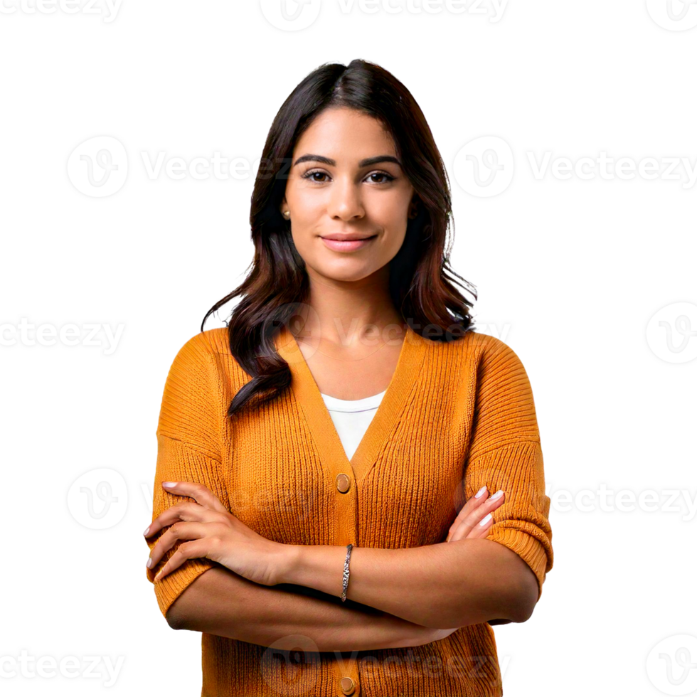 a woman with her arms crossed with a red dress png