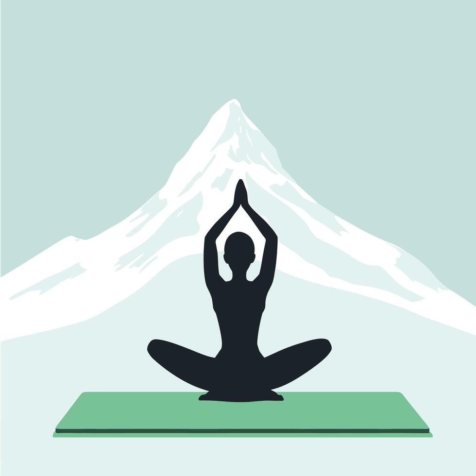 Yoga woman in mountain pose with mountain in background vector