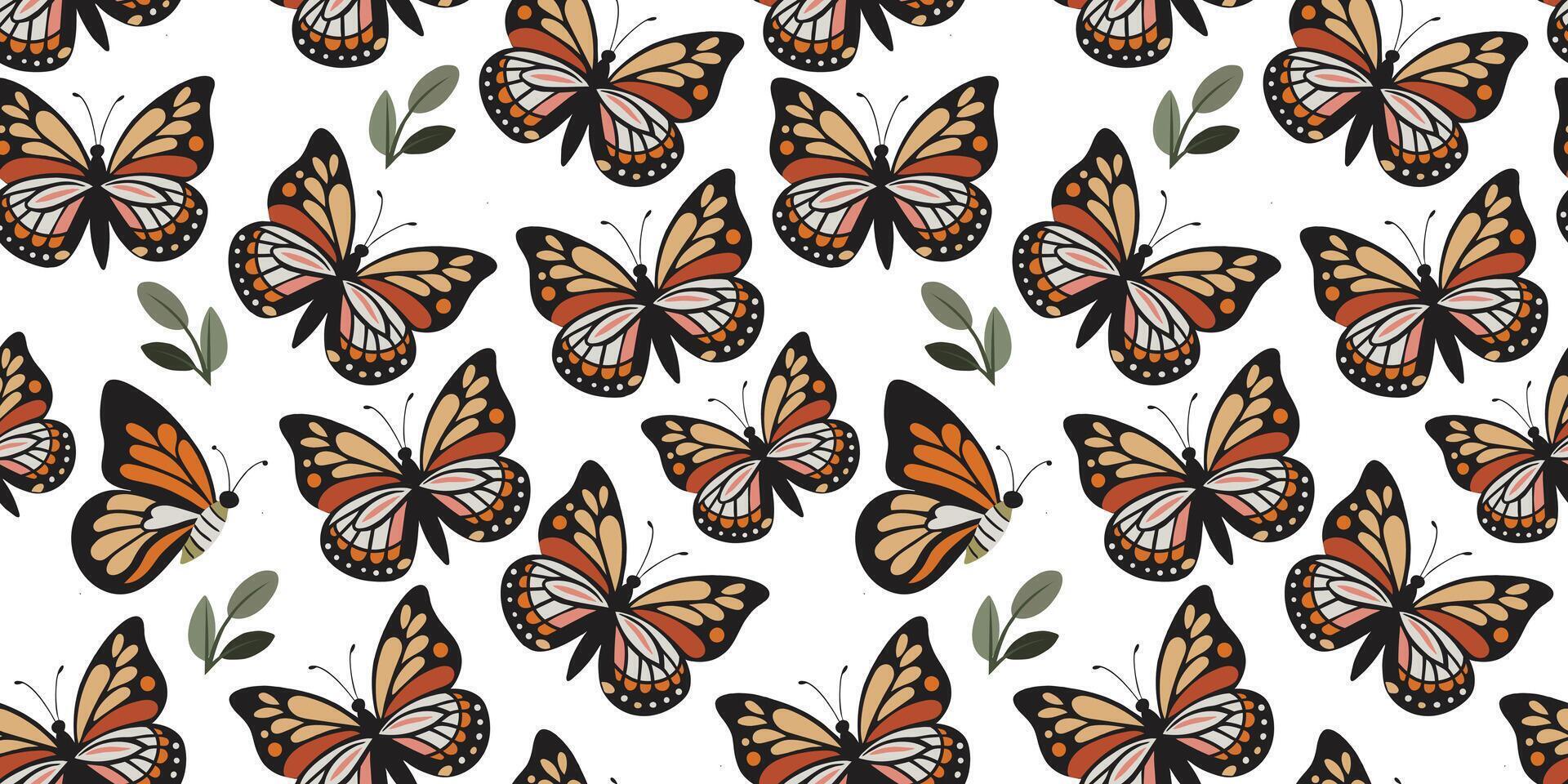 Butterfly Modern art, seamless pattern for decorating all fashion designs, fabrics, wallpapers and prints. on a white background vector