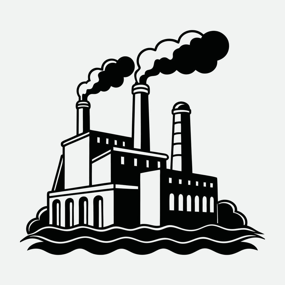 Detailed Factory Drawing Illustration High Quality Industrial Icon. vector