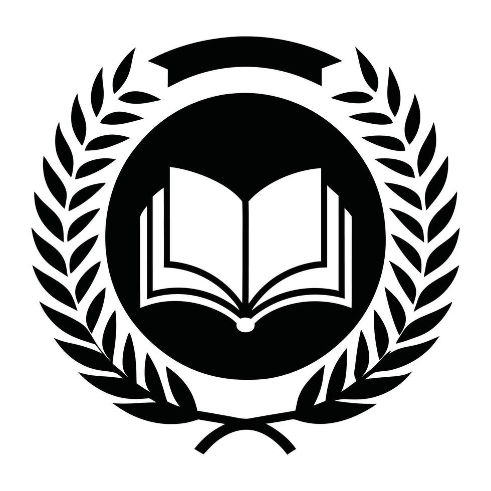 An open book with laurel wreath and ribbon vector